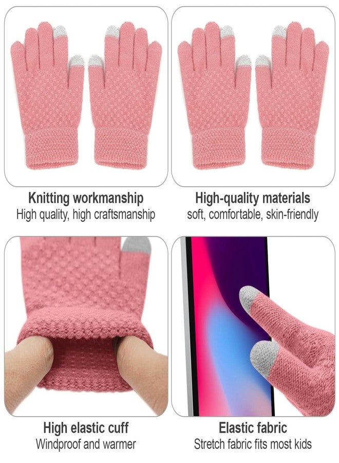 ACTLATI Girls Winter Beanie Hat and Touchscreen Glove Set Rainbow Knit Pompom Beanies for Winter Snow Ski Caps Age 1-12 - Image 4