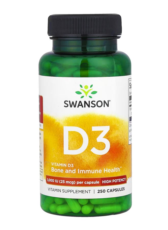 سوانسون فيتامين د 3 ، فعالية عالية ، 25 مكجم (1،000 وحدة دولية) ، 250 كبسولة
