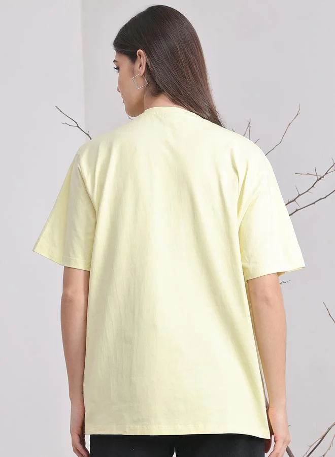 Styli Women Yellow Oversized Graphic Print T-Shirt By Door74