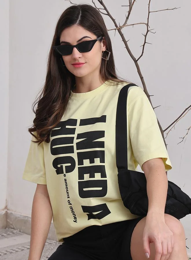 Styli Women Yellow Oversized Graphic Print T-Shirt By Door74