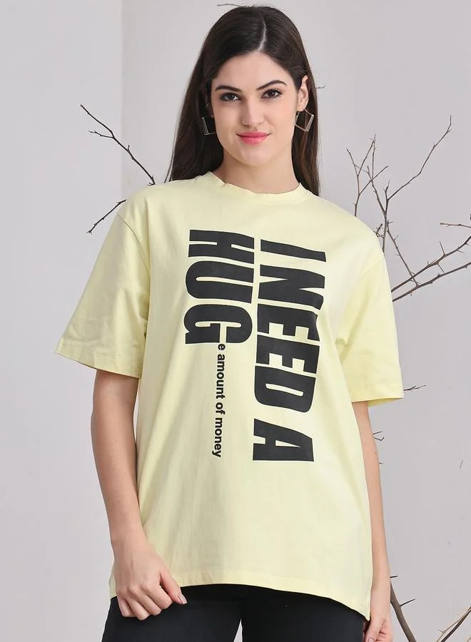 Styli Women Yellow Oversized Graphic Print T-Shirt By Door74