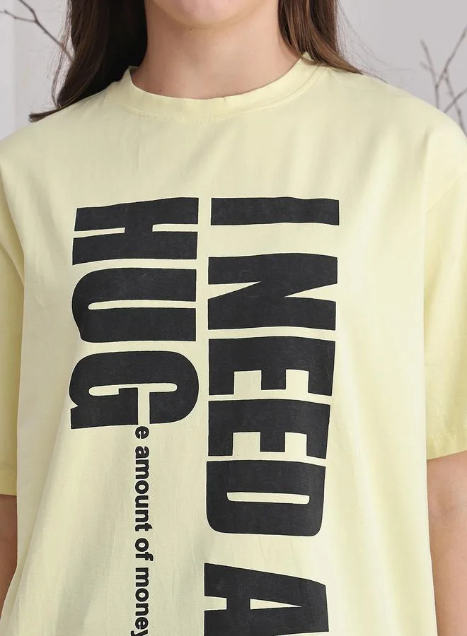 Styli Women Yellow Oversized Graphic Print T-Shirt By Door74