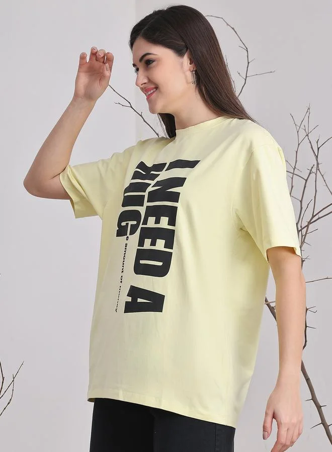 Styli Women Yellow Oversized Graphic Print T-Shirt By Door74