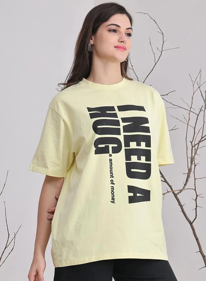 Take Two  Women Yellow Oversized Graphic Print T-Shirt By Door74 for Women | Best Price UAE