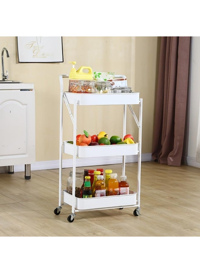 زيريفام 3 طبقة المعدن المتداول عربة، عربة التخزين القابلة للطي - 3 طبقات المعدن المتداول عربة المرافق، رفف المطبخ القابلة للطي متعددة الطبقات، تستخدم للمطابخ والحمامات والمكاتب وغرف النوم وغرف المعيشة وغرف الغسيل. - Image 3