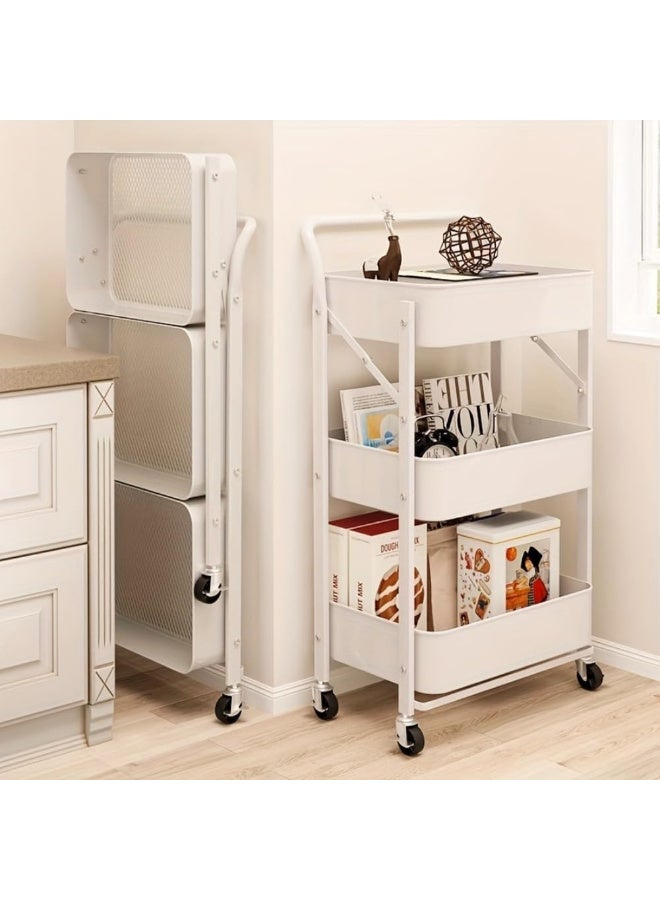 زيريفام 3 طبقة المعدن المتداول عربة، عربة التخزين القابلة للطي - 3 طبقات المعدن المتداول عربة المرافق، رفف المطبخ القابلة للطي متعددة الطبقات، تستخدم للمطابخ والحمامات والمكاتب وغرف النوم وغرف المعيشة وغرف الغسيل. - Image 1