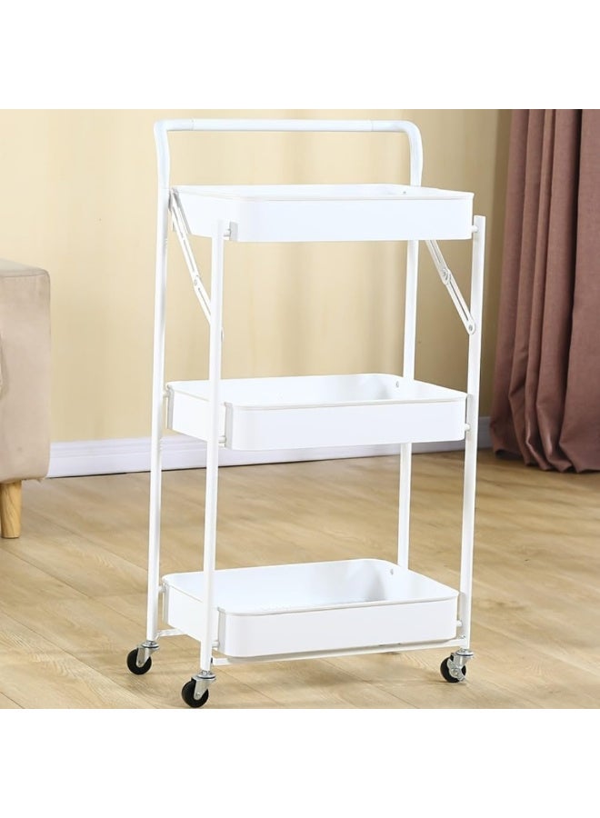 زيريفام 3 طبقة المعدن المتداول عربة، عربة التخزين القابلة للطي - 3 طبقات المعدن المتداول عربة المرافق، رفف المطبخ القابلة للطي متعددة الطبقات، تستخدم للمطابخ والحمامات والمكاتب وغرف النوم وغرف المعيشة وغرف الغسيل. - Image 5
