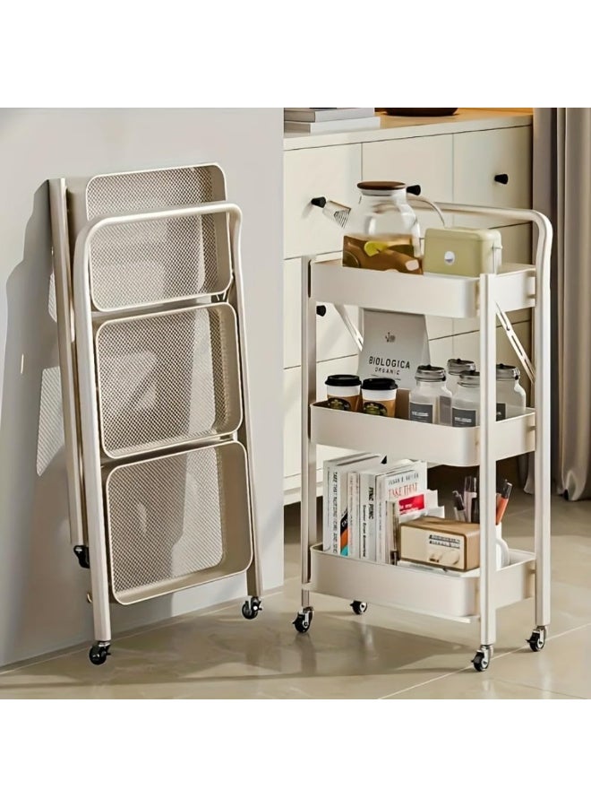 زيريفام 3 طبقة المعدن المتداول عربة، عربة التخزين القابلة للطي - 3 طبقات المعدن المتداول عربة المرافق، رفف المطبخ القابلة للطي متعددة الطبقات، تستخدم للمطابخ والحمامات والمكاتب وغرف النوم وغرف المعيشة وغرف الغسيل. - Image 4