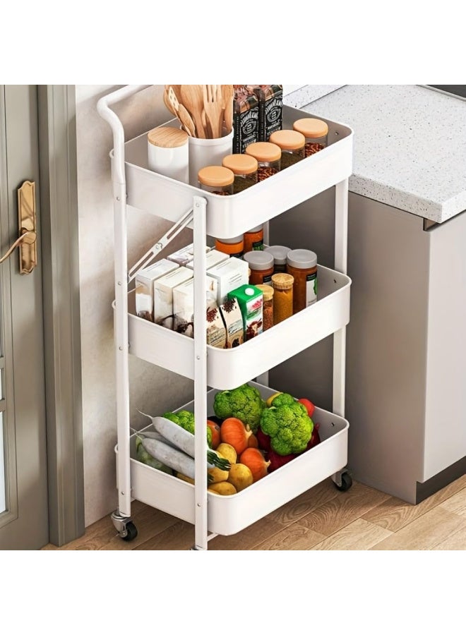 زيريفام 3 طبقة المعدن المتداول عربة، عربة التخزين القابلة للطي - 3 طبقات المعدن المتداول عربة المرافق، رفف المطبخ القابلة للطي متعددة الطبقات، تستخدم للمطابخ والحمامات والمكاتب وغرف النوم وغرف المعيشة وغرف الغسيل. - Image 2