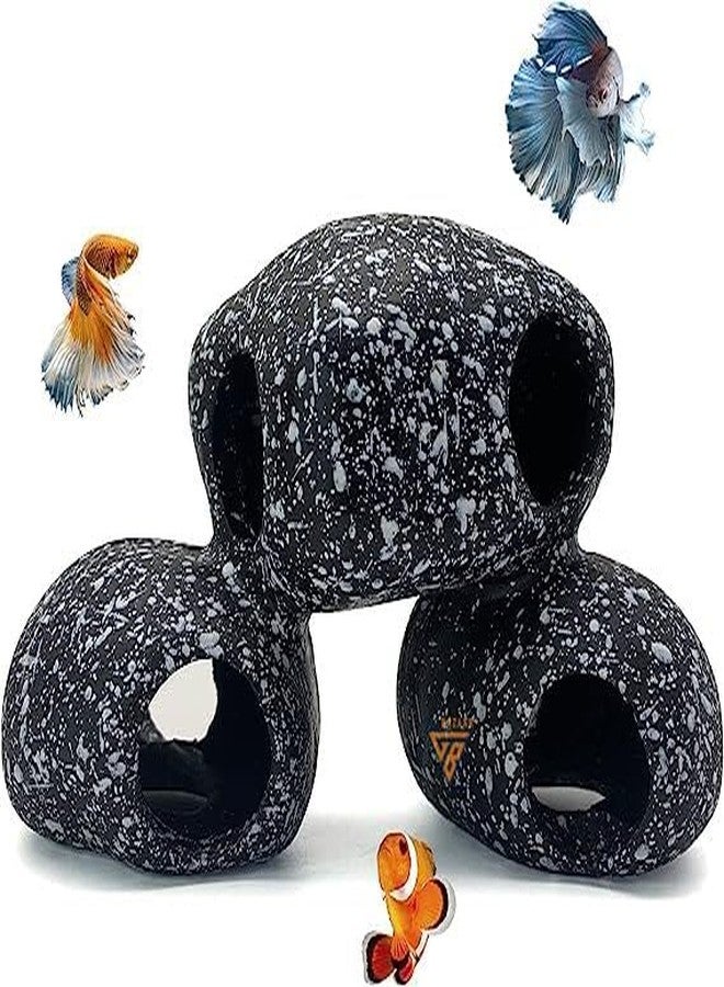 GIG BAZAAR Aquarium Stone Shelter Rock Realistic Artificial Granite Rock Small Fish Shrimp Hideaway Decoration Ornament Accessories (Black and White) - Image 1
