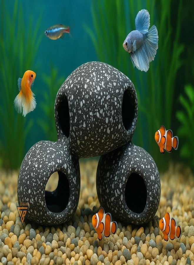 GIG BAZAAR Aquarium Stone Shelter Rock Realistic Artificial Granite Rock Small Fish Shrimp Hideaway Decoration Ornament Accessories (Black and White) - Image 2