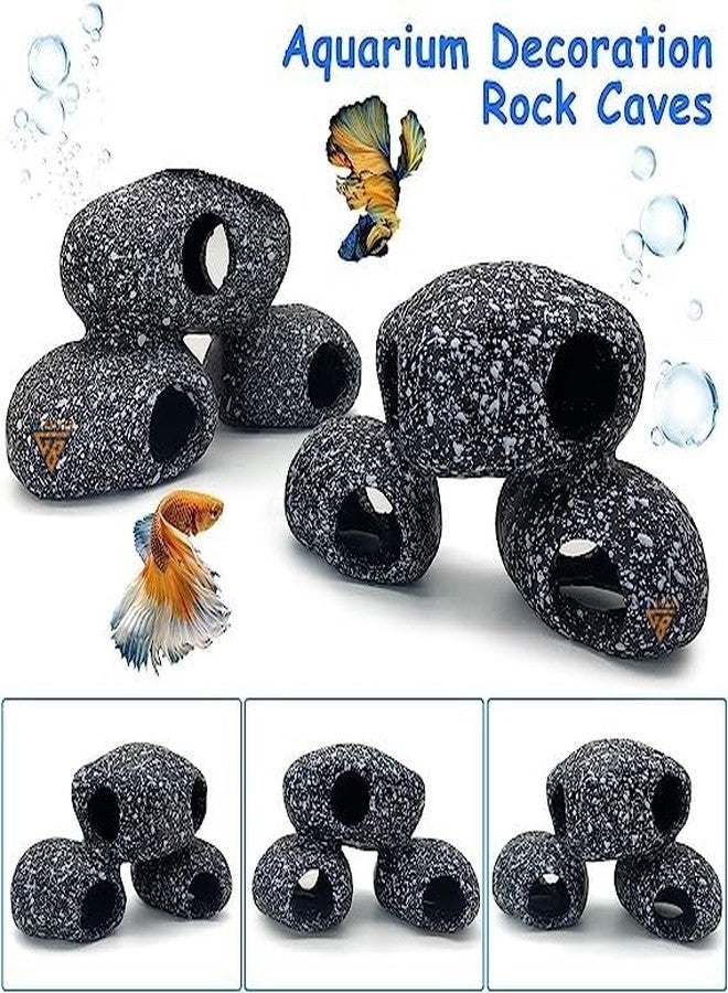 GIG BAZAAR Aquarium Stone Shelter Rock Realistic Artificial Granite Rock Small Fish Shrimp Hideaway Decoration Ornament Accessories (Black and White) - Image 4