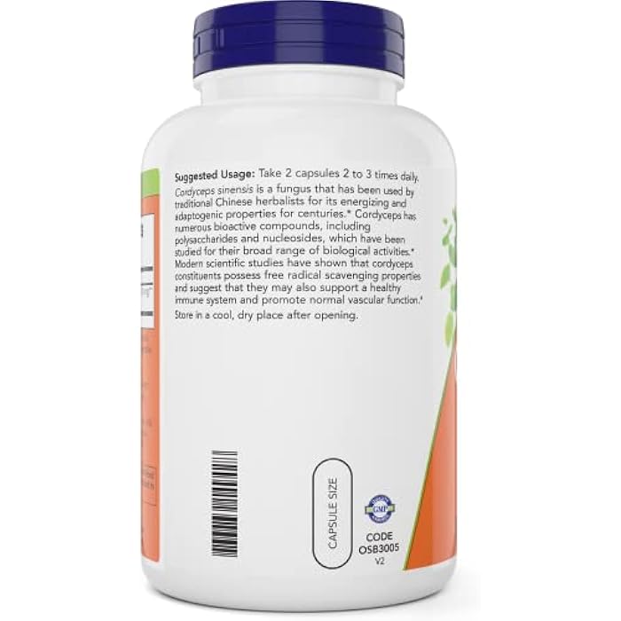 NOW Foods Cordyceps 750mg 200 Veg Caps - Organic Cordycep Sinensis Mycelium Mushroom in Non-Organic Capsules - Vegan, Non-GMO - Image 3