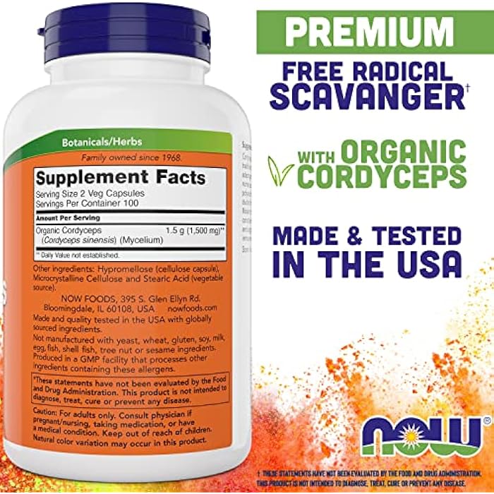 NOW Foods Cordyceps 750mg 200 Veg Caps - Organic Cordycep Sinensis Mycelium Mushroom in Non-Organic Capsules - Vegan, Non-GMO - Image 2