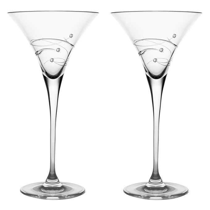 HANDMADE GLASS SPARKLE MARTINI GLASS DECORATED WITH REAL CRYSTAL DIAMONDS 825 OZ MADE IN EUROPE SET OF 2