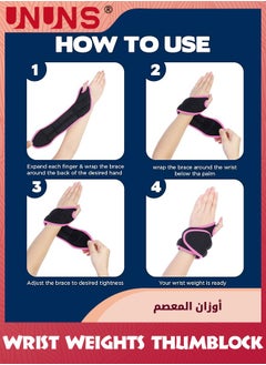 UNUNS Wrist Weights Set With Thumb Hole, Set of 2,1 lb 1 Pair,Adjustable Ankle Arm Weights For Women Men Kids Fitness Strength Exercise Gym Fitness Workout Walking Jogging Cardio Exercises,Black Pink  - Image 4
