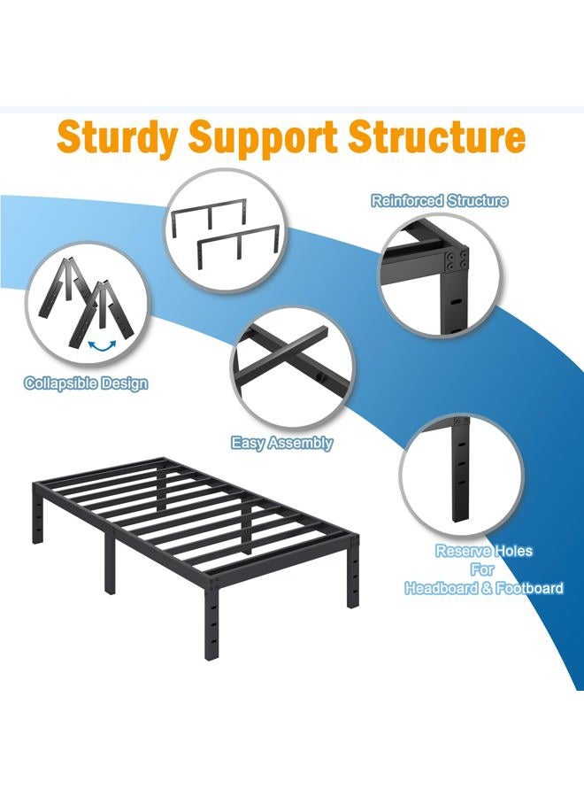 SHLAND Twin Bed Frames, 14 Inch High Metal Platform Bed Frame Mattress Foundation with Steel Slats Support, No Box Spring Needed, No Noise, Easy Assembly - Image 4