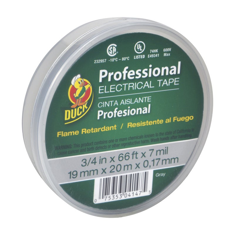 Duck Brand Professional Grade Electrical Tape, 3/4-Inch by 66 Feet, Single Roll, Gray (299018) - Image 1