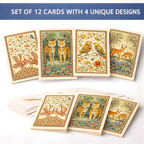 Brandian Kalamkari Notecards (Pack of 12) | Indian Folk Art Greeting Cards | Blank Inside for All Occasions - Image 2