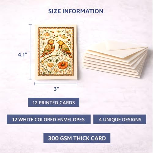 Brandian Kalamkari Notecards (Pack of 12) | Indian Folk Art Greeting Cards | Blank Inside for All Occasions - Image 3
