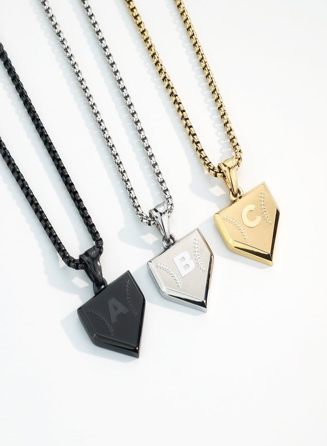 SENRAN Initial A-Z Necklace for Men Stainless Steel Letter Shield Pendant Box Chain 22+2 inch Inspirational Baseball Home Plate Necklace Baseball Jewelry Gift for Men(S-D) - Image 4