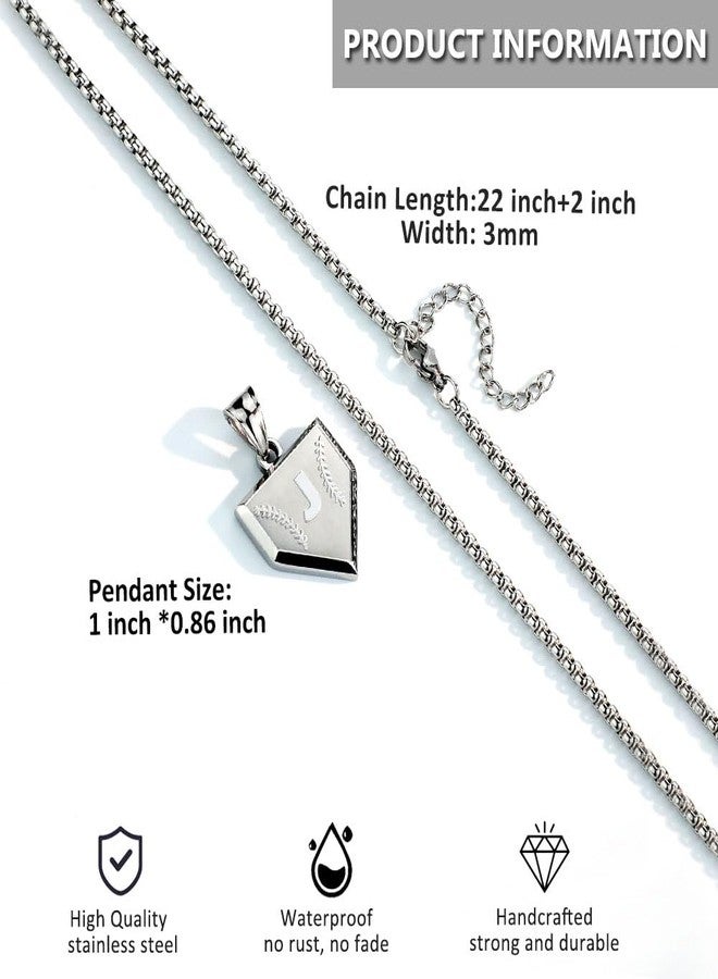 SENRAN Initial A-Z Necklace for Men Stainless Steel Letter Shield Pendant Box Chain 22+2 inch Inspirational Baseball Home Plate Necklace Baseball Jewelry Gift for Men(S-D) - Image 2