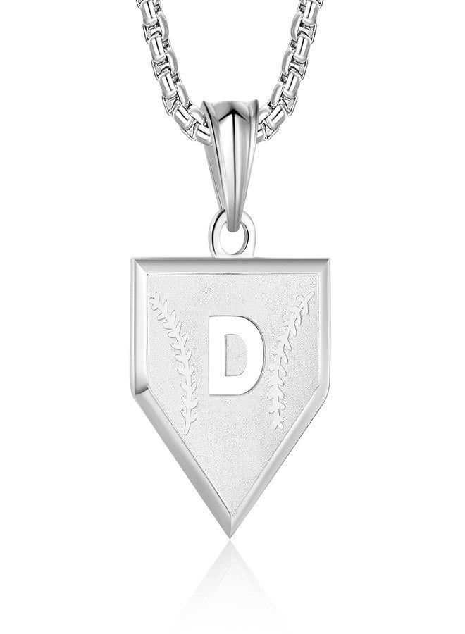 SENRAN Initial A-Z Necklace for Men Stainless Steel Letter Shield Pendant Box Chain 22+2 inch Inspirational Baseball Home Plate Necklace Baseball Jewelry Gift for Men(S-D) - Image 1