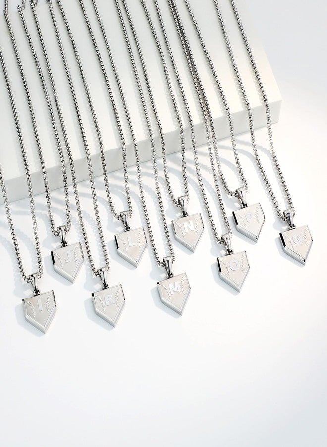 SENRAN Initial A-Z Necklace for Men Stainless Steel Letter Shield Pendant Box Chain 22+2 inch Inspirational Baseball Home Plate Necklace Baseball Jewelry Gift for Men(S-D) - Image 3