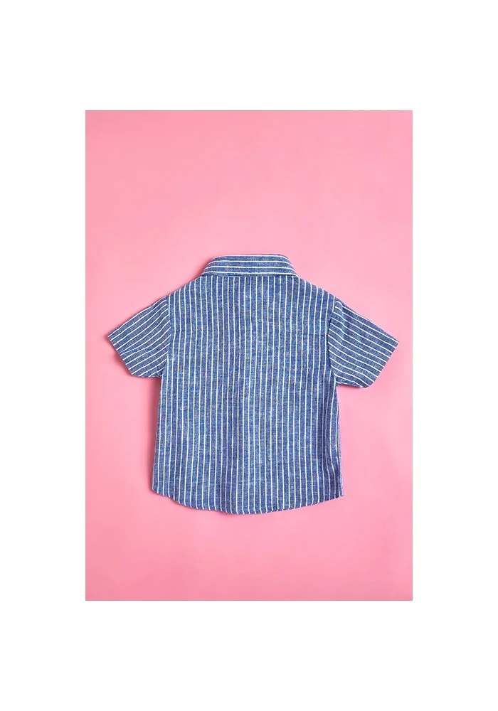 أر أند بي Striped Shirt with Classic Collar and Short Sleeves