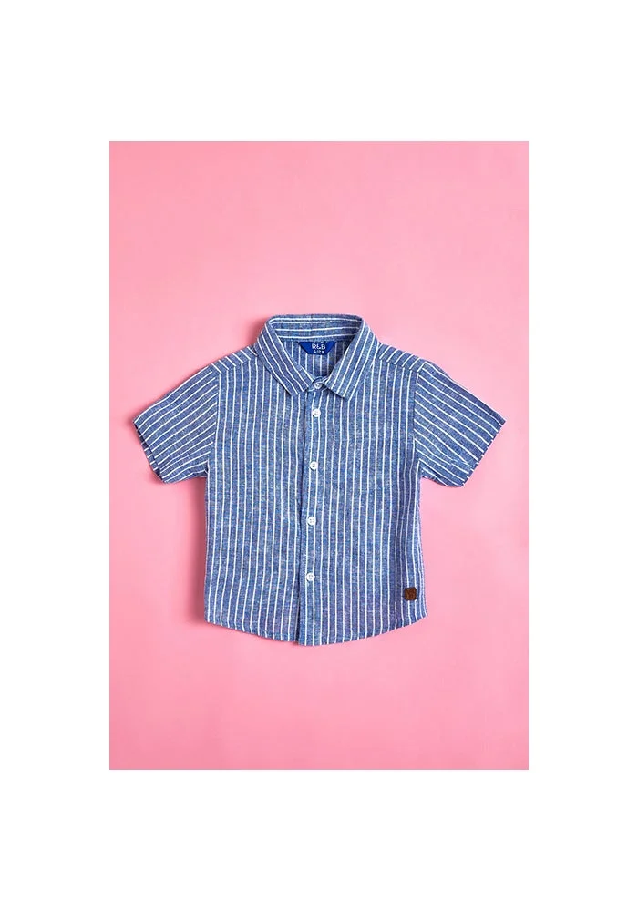 أر أند بي Striped Shirt with Classic Collar and Short Sleeves