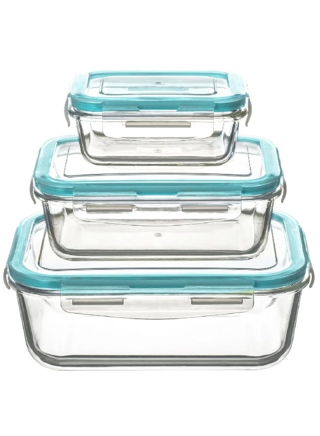 Five Simply Smart 3-Piece Gm Clipeat Rectangular Glass Food Conservation Box Clear And Blue 9.1 X 17.5 X 23.8 Cm 146512 - Image 1