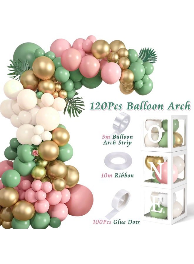 SNLN Wild One Birthday Decorations Jungle Theme 1st First Birthday Decorations Girl Huge Jungle Safari Animal Foil Balloons Pink Sage Green Balloon Arch Number 1 Balloon Leaves Boxes Wild One Decor - Image 4