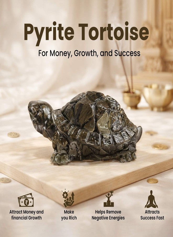 SOLAVA Natural Pyrite Tortoise (Kachhua) for Money, Vastu & Feng Shui Pyrite Crystal Turtle for Wealth, Success & Protection - AAA Quality Energised Crystal Tortoise for Home, Office & Gift - Image 2