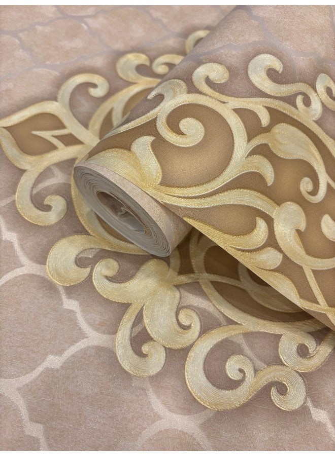 Eurotex Damask Design Wallpaper Roll for Covering Living Room, Bedroom Walls (PVC Coated, Size 53x1000cm, 57sqft, Beige Color, 37204 - Image 1