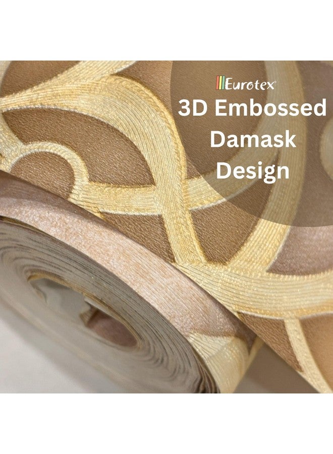 Eurotex Damask Design Wallpaper Roll for Covering Living Room, Bedroom Walls (PVC Coated, Size 53x1000cm, 57sqft, Beige Color, 37204 - Image 4