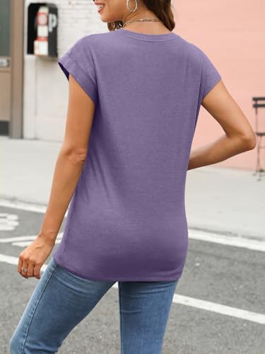 AUTOMET Womens Summer Tops T Shirts Cap Sleeve Business Casual Dressy Spring Fashion Outfits Cute Trendy Vacation Clothes 2025 Purple M - Image 5