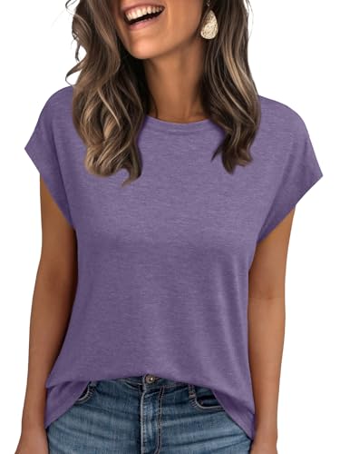 AUTOMET Womens Summer Tops T Shirts Cap Sleeve Business Casual Dressy Spring Fashion Outfits Cute Trendy Vacation Clothes 2025 Purple M - Image 1