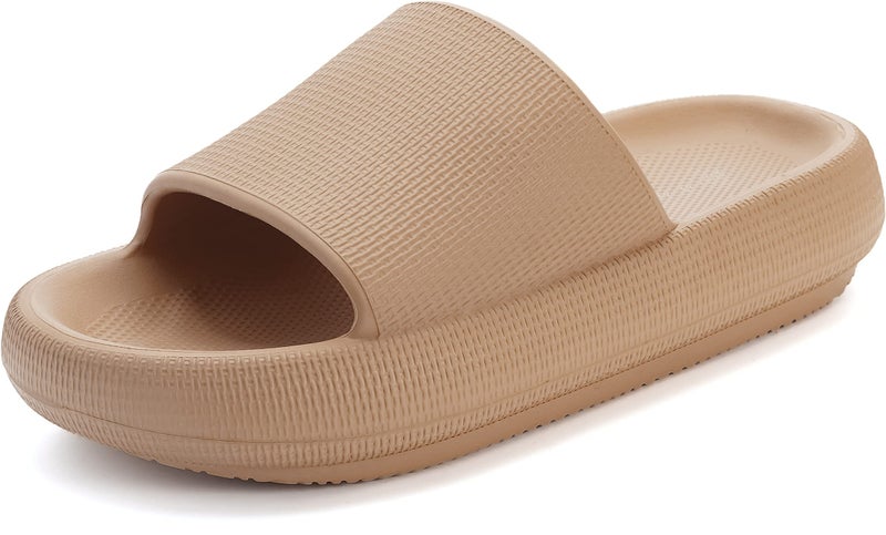 BRONAX Pillow Slippers for Women and Men | House Slides Shower Sandals | Cushioned Thick Sole 44-45 Brown - Image 1