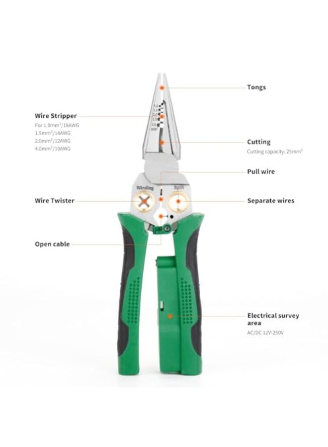 Tazweeq 1 Pcs Wire Stripper Twister with Electricity Measurement Function, 8in1 Wire Stripping Pliers, for Cutting and Pulling Wires Cable Scissors, for Scraping and Pressing Wires - Image 4