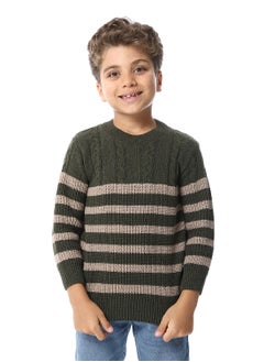Andora Slip On Striped Boys Pullover_Beige & Army Green  - Image 1