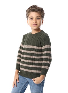 Andora Slip On Striped Boys Pullover_Beige & Army Green  - Image 2