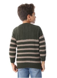 Andora Slip On Striped Boys Pullover_Beige & Army Green  - Image 3