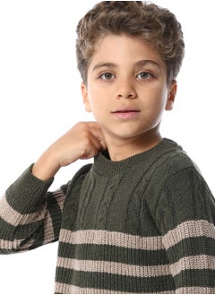 Andora Slip On Striped Boys Pullover_Beige & Army Green  - Image 4