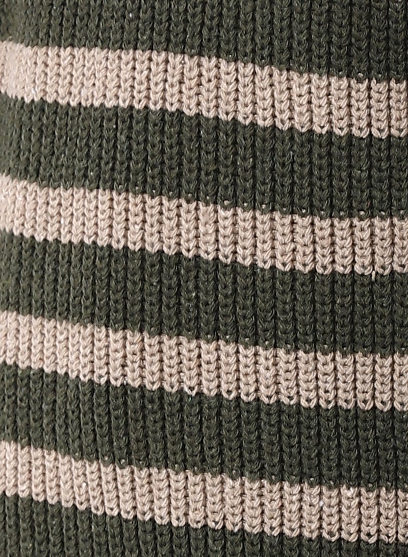 Andora Slip On Striped Boys Pullover_Beige & Army Green  - Image 5