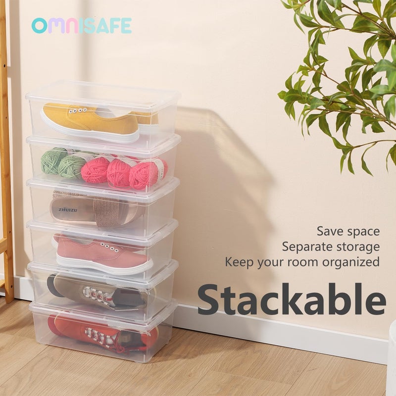 OMNISAFE Stackable Plastic Storage Shoebox, BPA-Free Nestable Container with Latching Lid to Organize Shoes, See-Through Box for Home and Office, Multi-Purpose Clear Bins (12 Pack 6 Quart) - Image 3