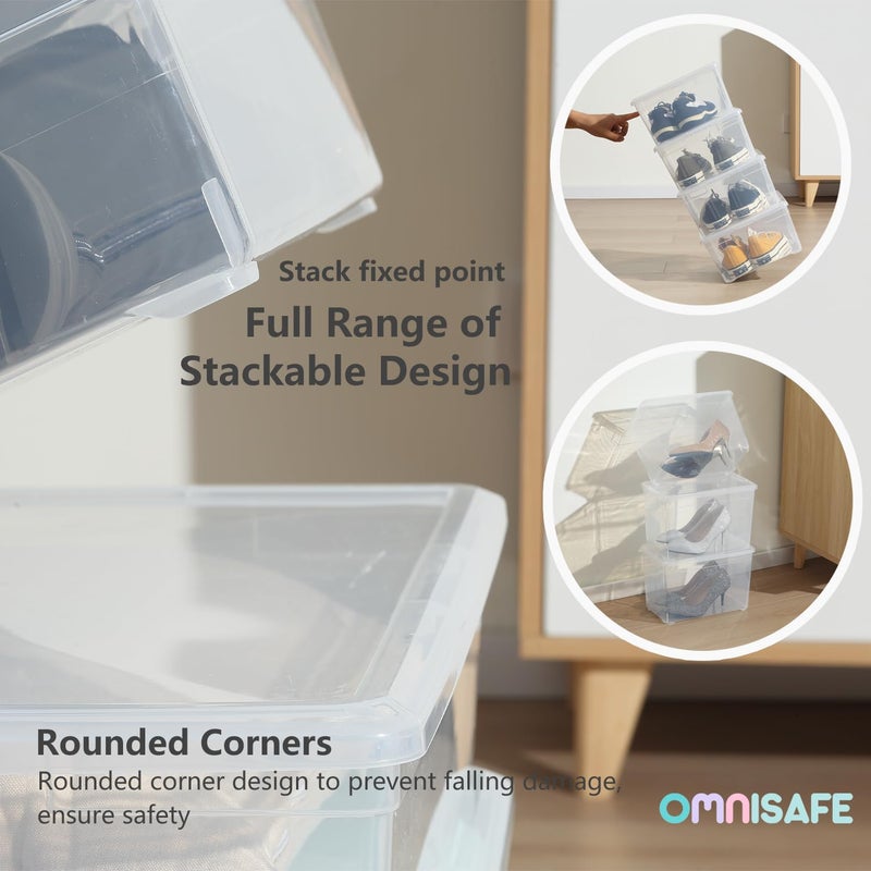 OMNISAFE Stackable Plastic Storage Shoebox, BPA-Free Nestable Container with Latching Lid to Organize Shoes, See-Through Box for Home and Office, Multi-Purpose Clear Bins (12 Pack 6 Quart) - Image 4
