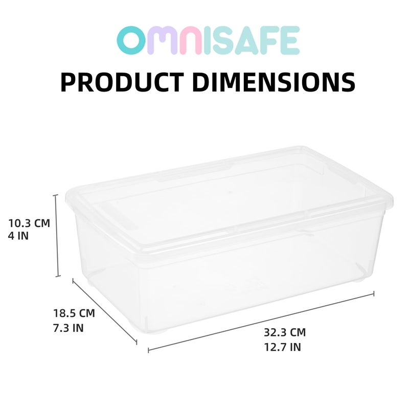 OMNISAFE Stackable Plastic Storage Shoebox, BPA-Free Nestable Container with Latching Lid to Organize Shoes, See-Through Box for Home and Office, Multi-Purpose Clear Bins (12 Pack 6 Quart) - Image 2