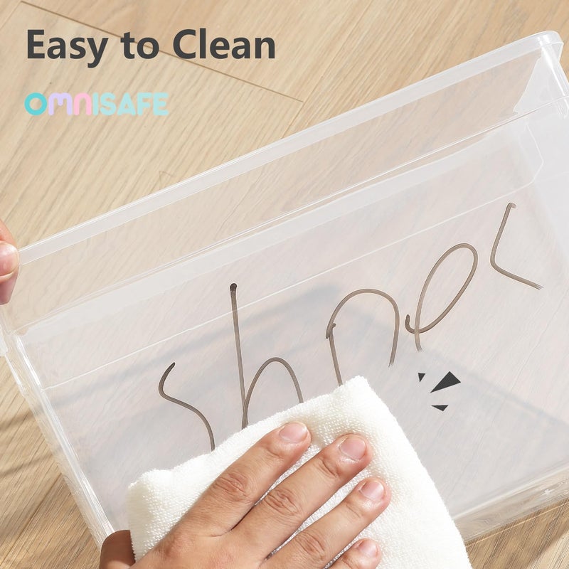 OMNISAFE Stackable Plastic Storage Shoebox, BPA-Free Nestable Container with Latching Lid to Organize Shoes, See-Through Box for Home and Office, Multi-Purpose Clear Bins (12 Pack 6 Quart) - Image 5