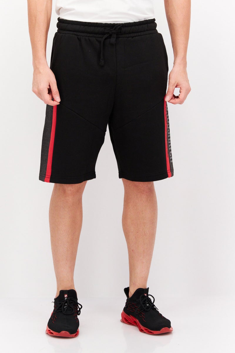 CROSSHATCH Men Drawstring Brand Logo Basic Shorts, Black - Image 1