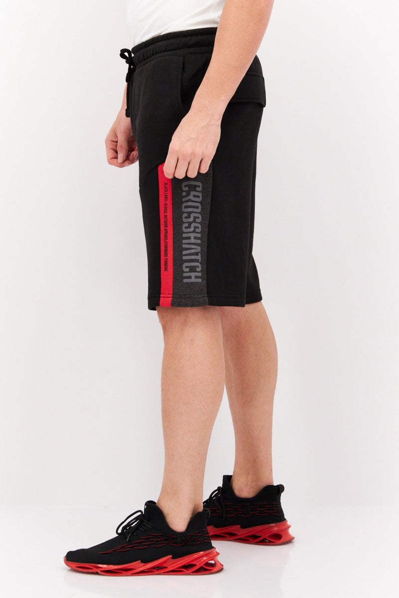 CROSSHATCH Men Drawstring Brand Logo Basic Shorts, Black - Image 4